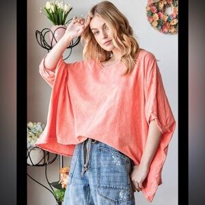 Oli & Hali Walking on Sunshine Coral Short Sleeve Top